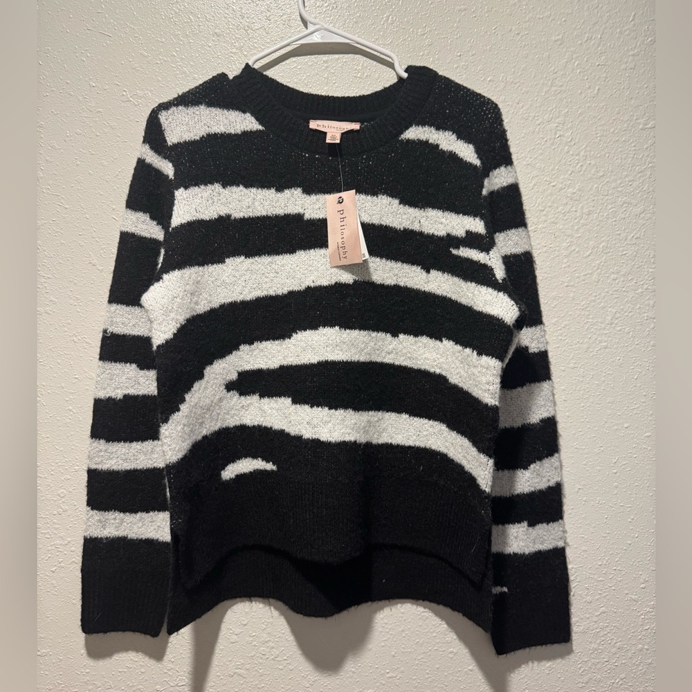 NWT Philosophy Black and White Zebra Print Wool-Blend Sweater | Small